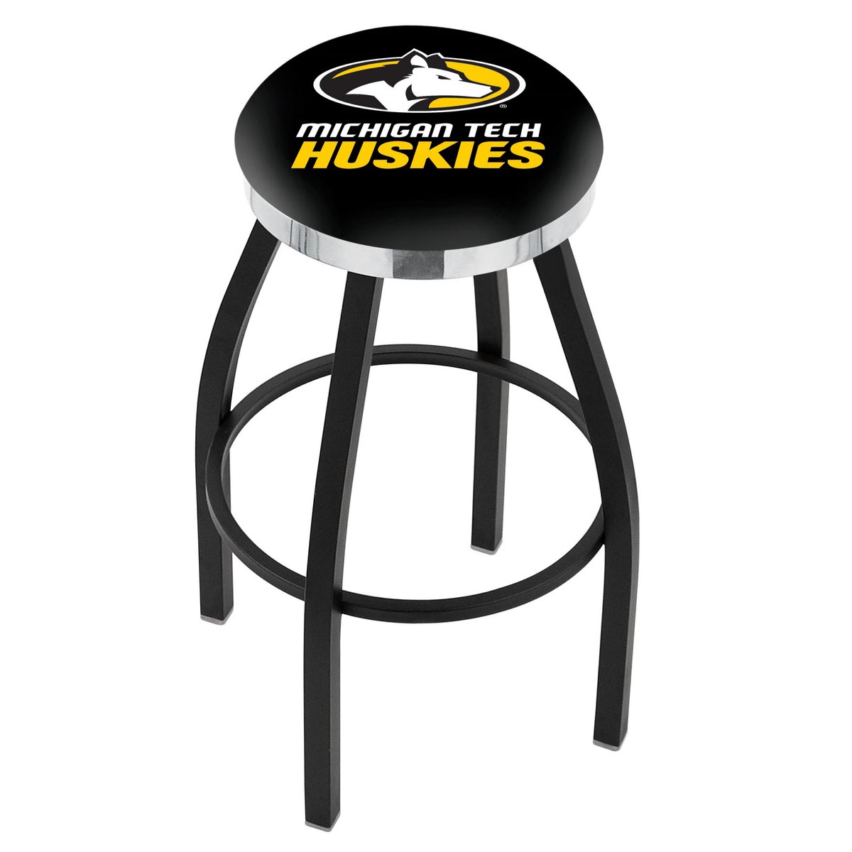 inch Black Michigan Tech Swivel Bar Stool w/ Chrome Accent Ring