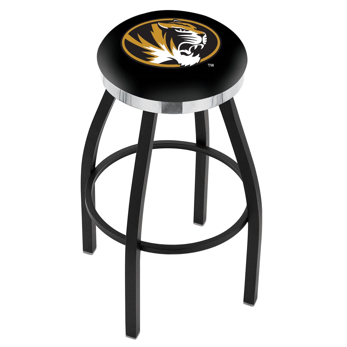 inch Black Missouri Swivel Bar Stool w/ Chrome Accent Ring