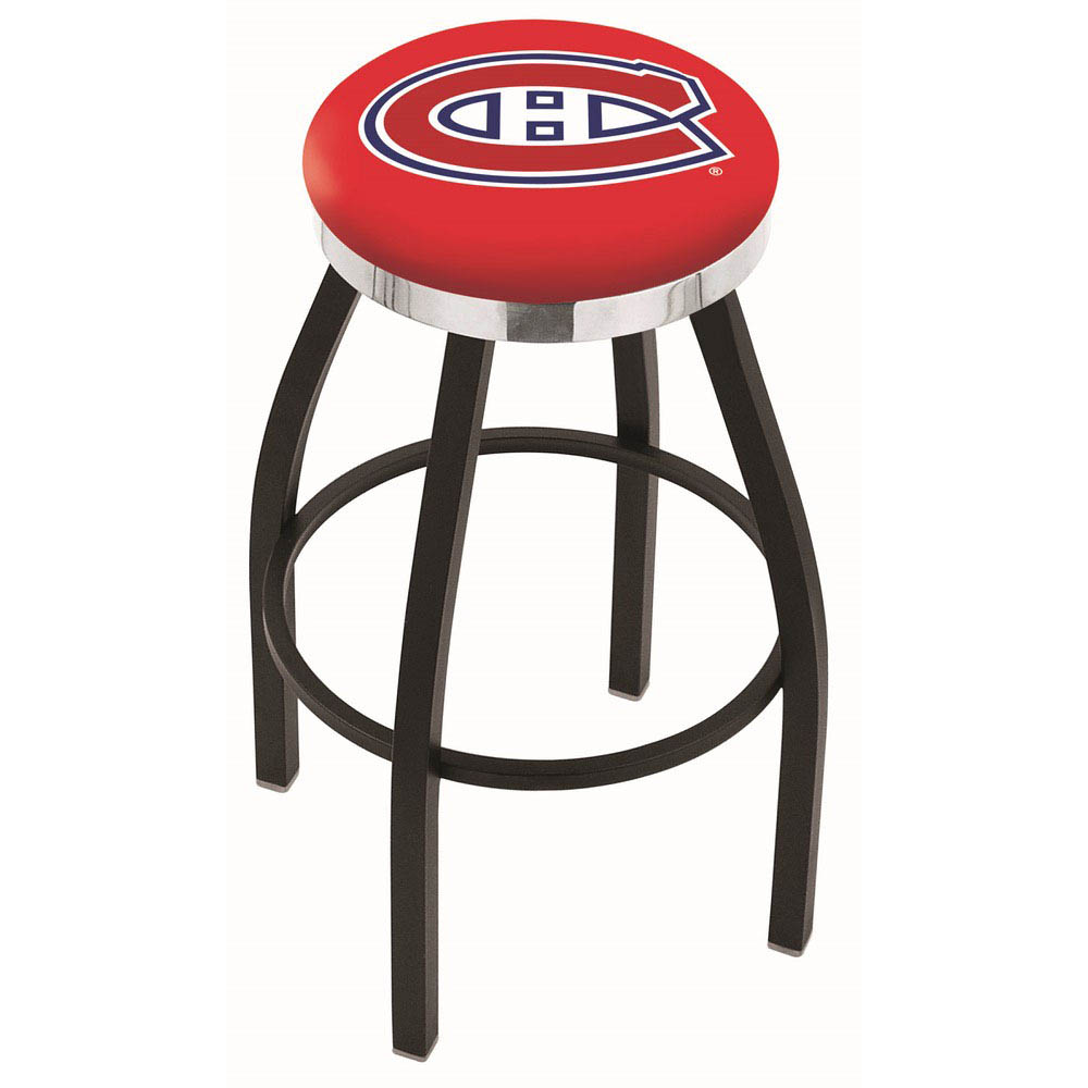 inch Black Montreal Canadiens Swivel Bar Stool w/ Chrome Accent Ring