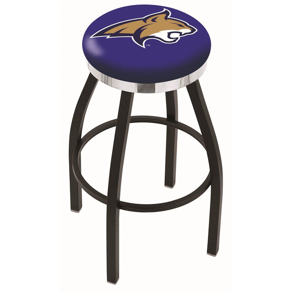 inch Black Montana State Swivel Bar Stool w/ Chrome Accent Ring