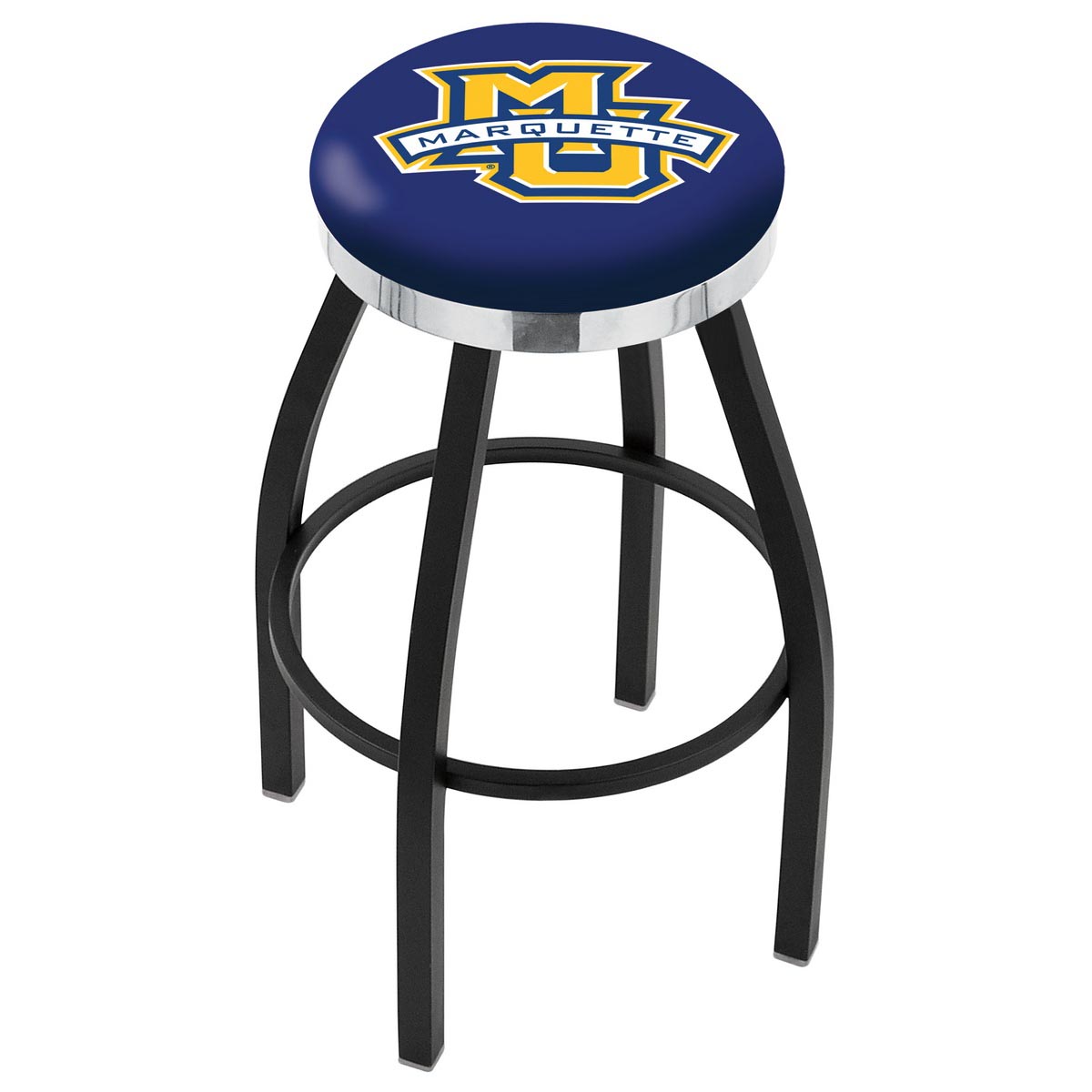 inch Black Marquette Swivel Bar Stool w/ Chrome Accent Ring