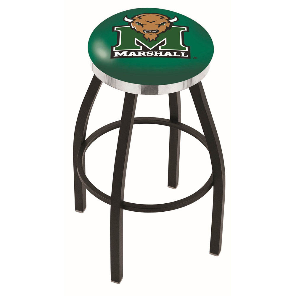 inch Black Marshall Swivel Bar Stool w/ Chrome Accent Ring