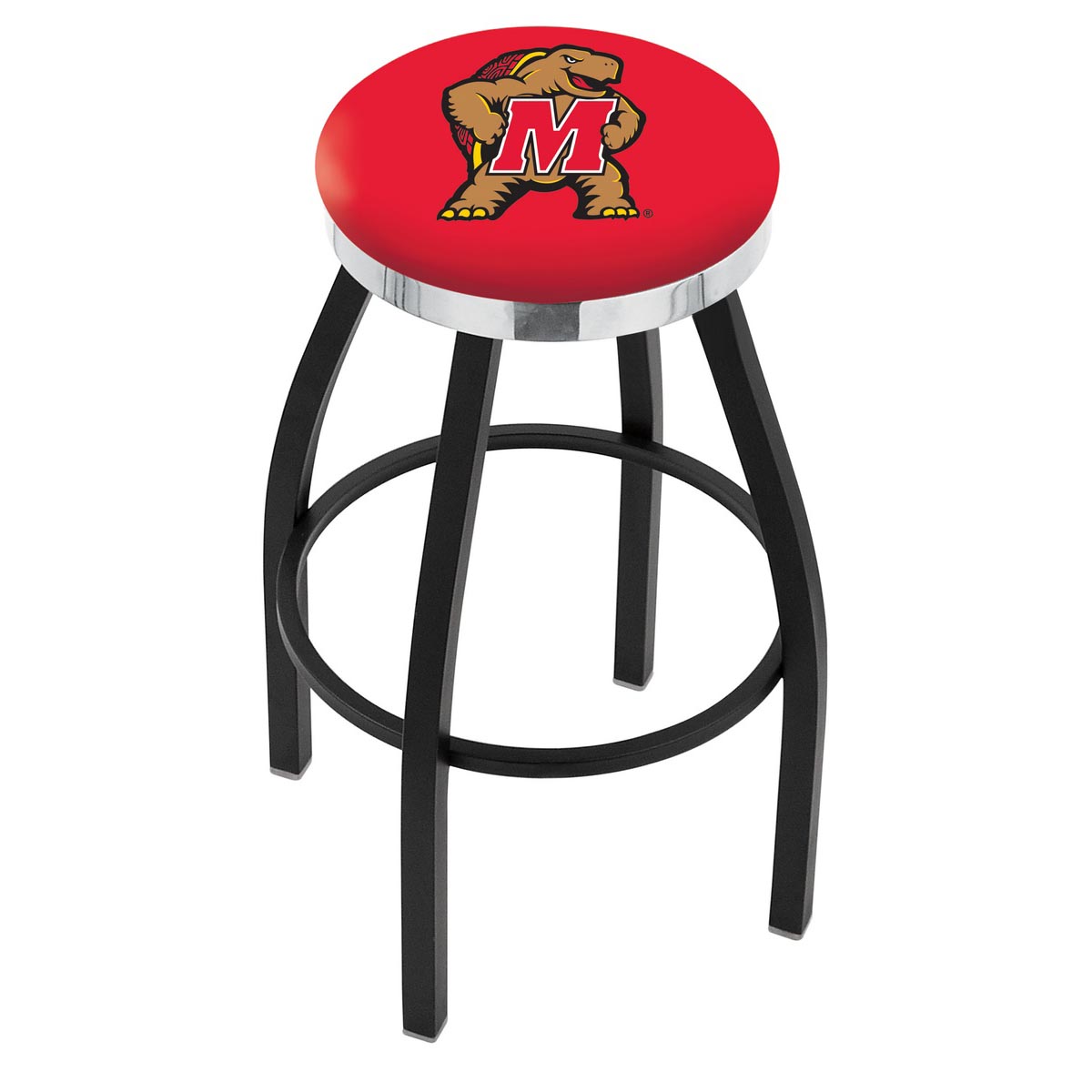 inch Black Maryland Swivel Bar Stool w/ Chrome Accent Ring