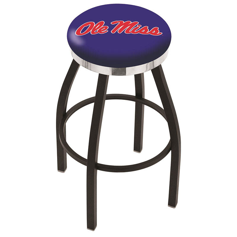 inch Black Ole Miss Swivel Bar Stool w/ Chrome Accent Ring