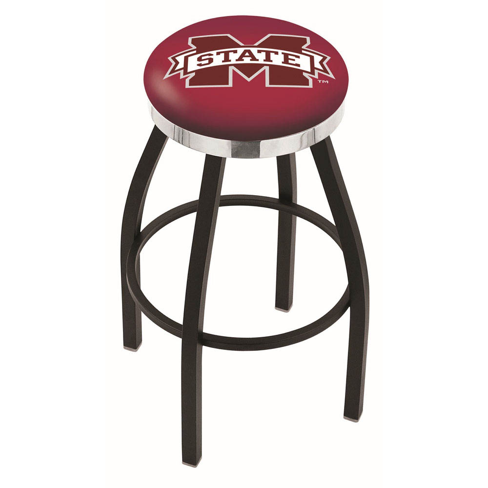 inch Black Mississippi State Swivel Bar Stool w/ Chrome Accent Ring