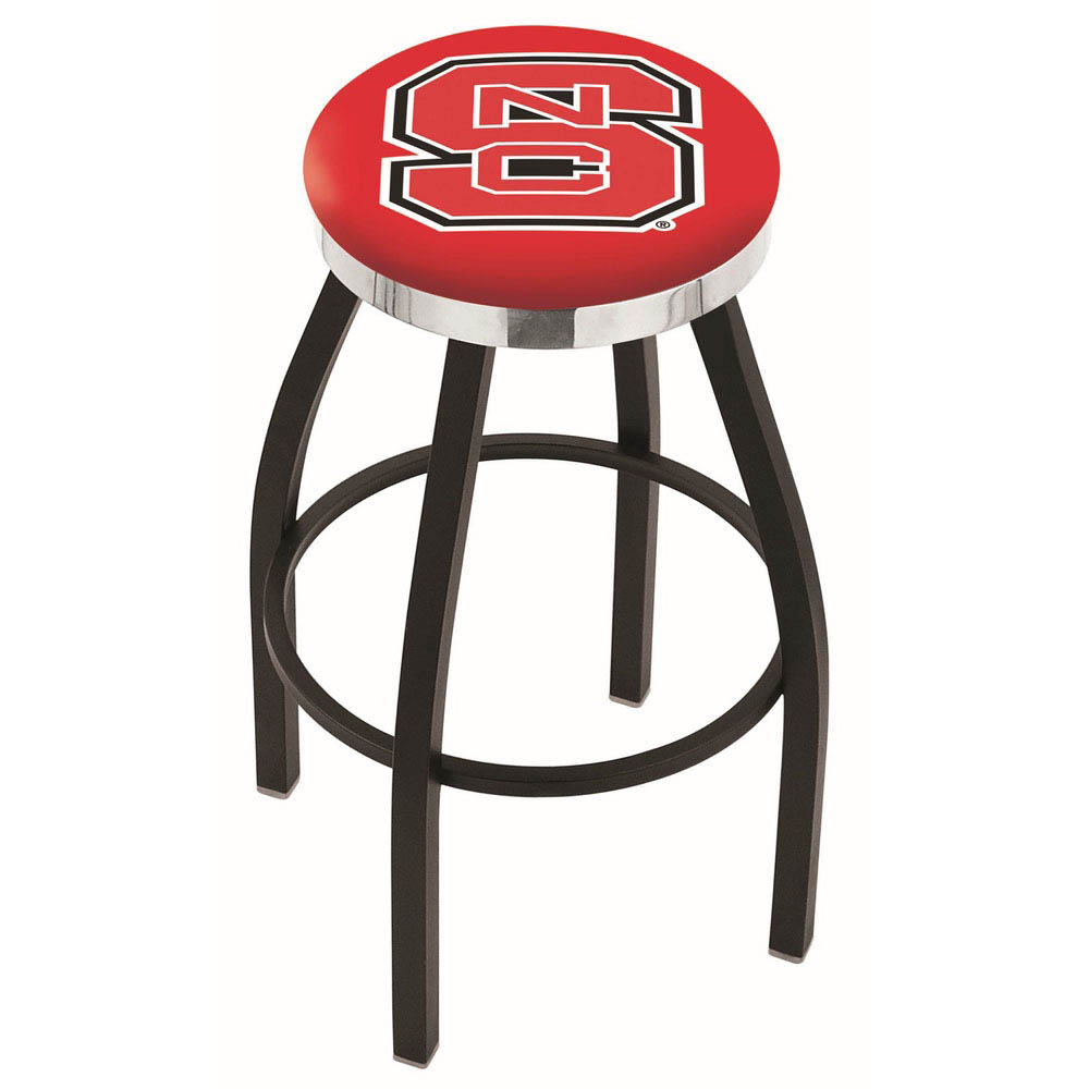 inch Black North Carolina State Swivel Bar Stool w/ Chrome Accent Ring