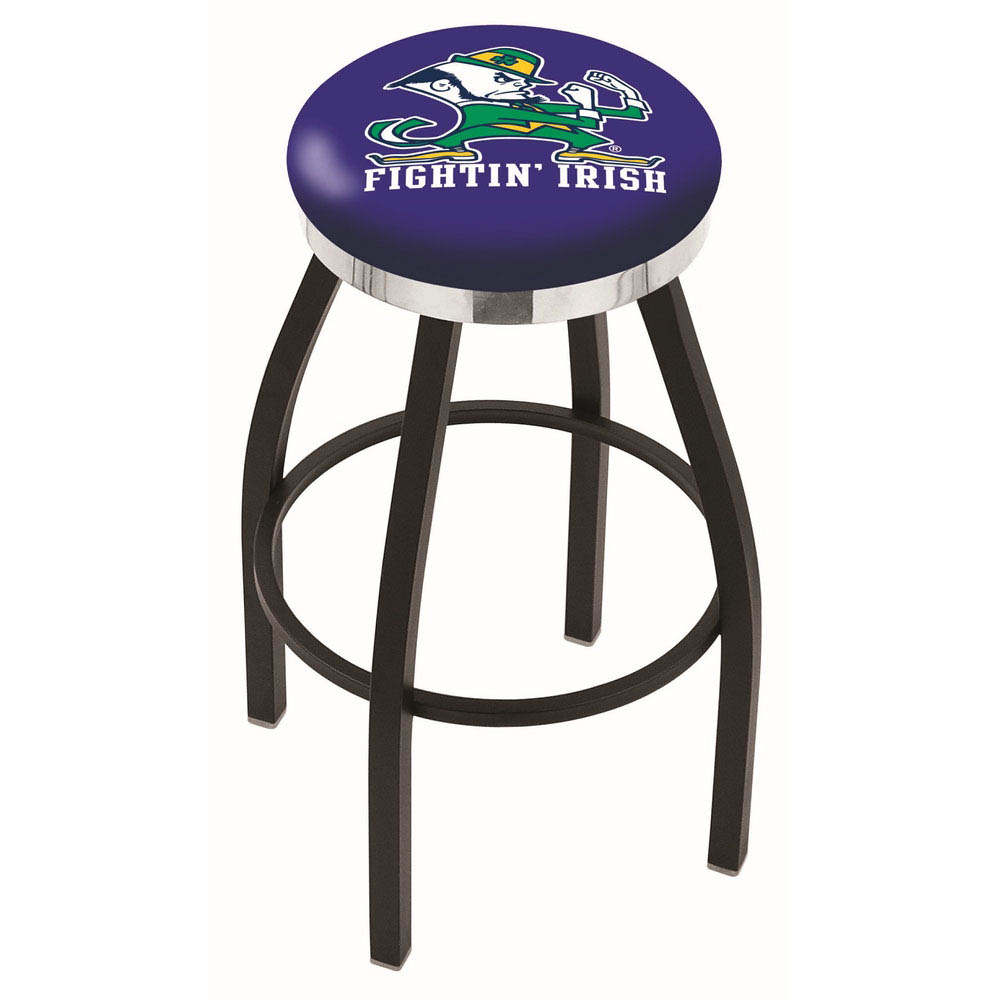 inch Black Notre Dame Leprechaun Swivel Bar Stool w/ Chrome Accent Ring