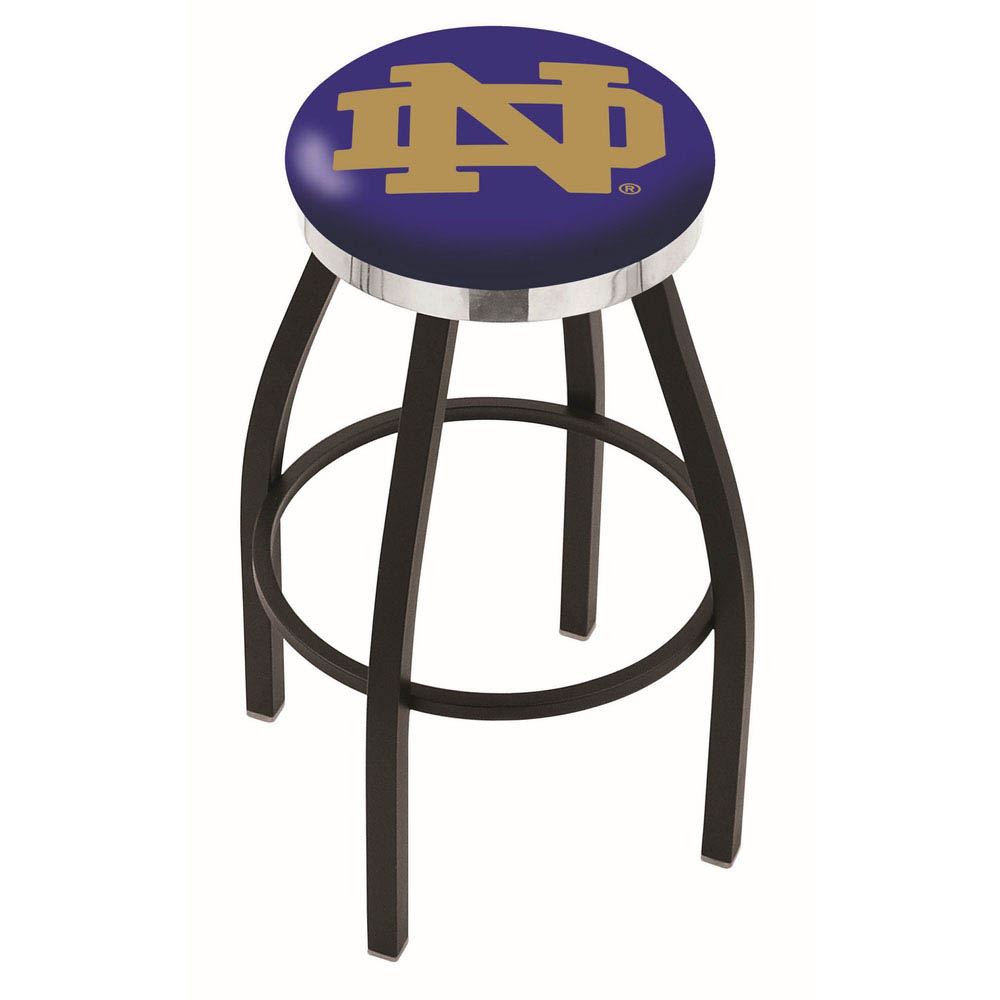 inch Black Notre Dame Swivel Bar Stool w/ Chrome Accent Ring