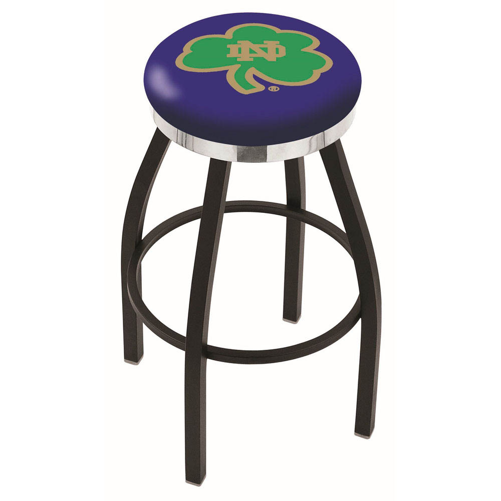 inch Black Notre Dame Shamrock Swivel Bar Stool w/ Chrome Accent Ring