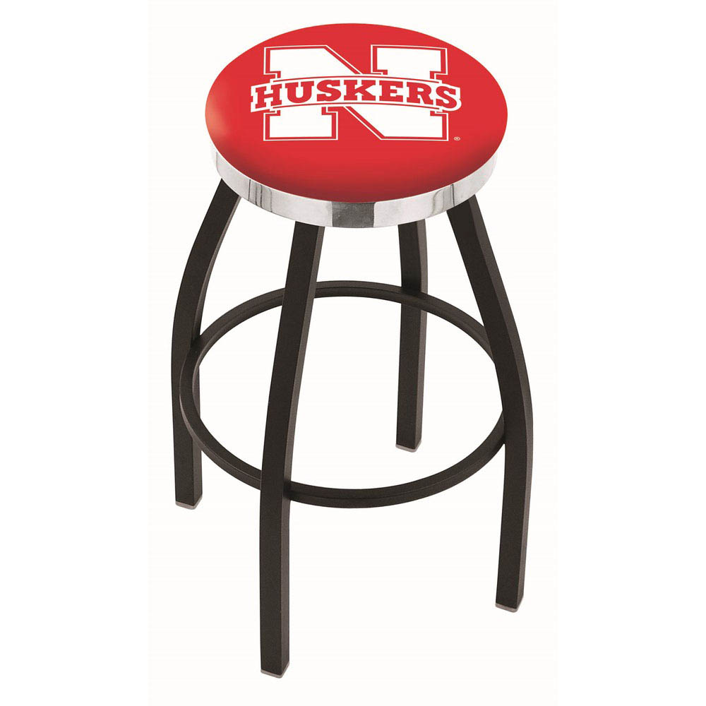 inch Black Nebraska Swivel Bar Stool w/ Chrome Accent Ring