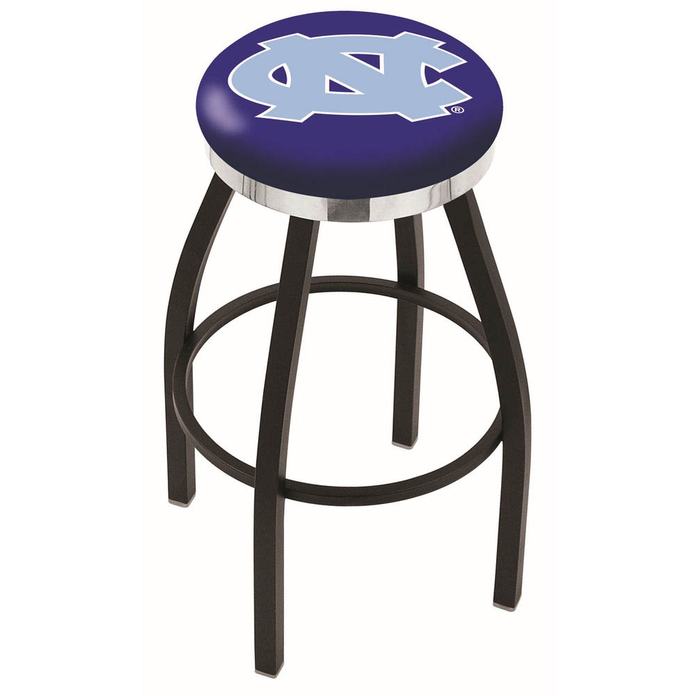 inch Black North Carolina Swivel Bar Stool w/ Chrome Accent Ring