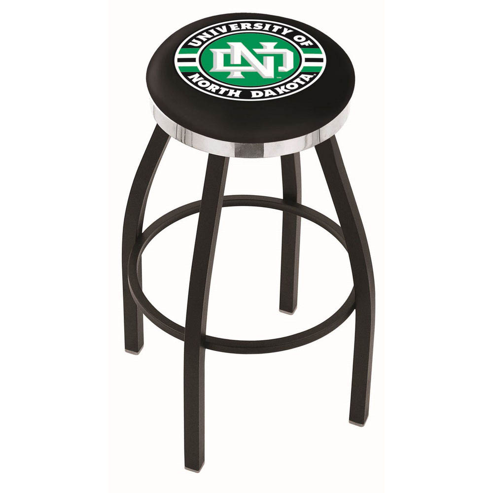 inch Black North Dakota Swivel Bar Stool w/ Chrome Accent Ring