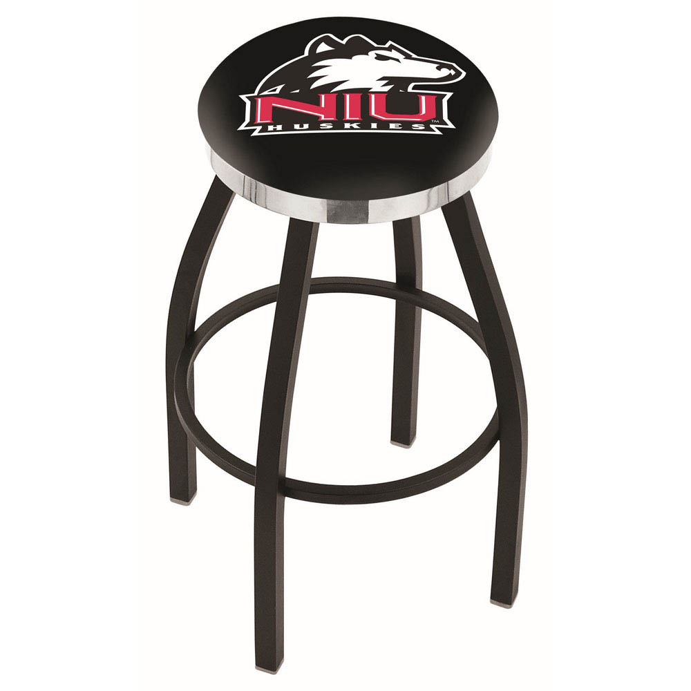inch Black Northern Illinois Swivel Bar Stool w/ Chrome Accent Ring