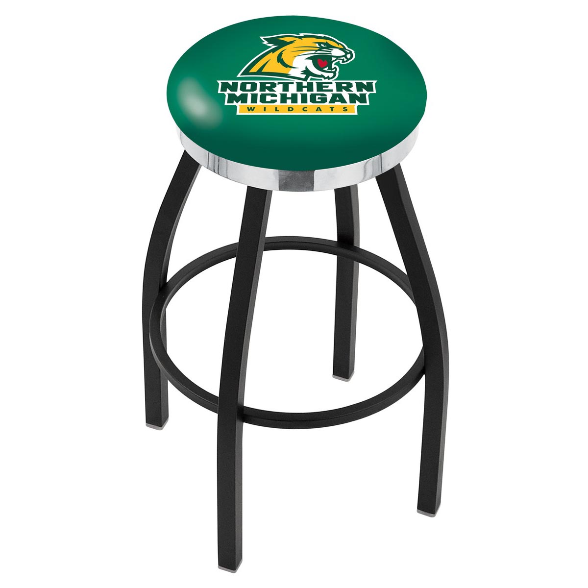 inch Black Northern Michigan Swivel Bar Stool w/ Chrome Accent Ring