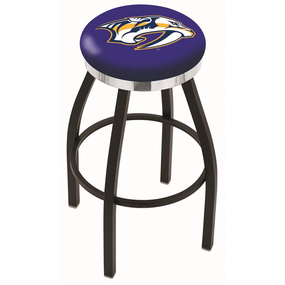 inch Black Nashville Predators Swivel Bar Stool w/ Chrome Accent Ring