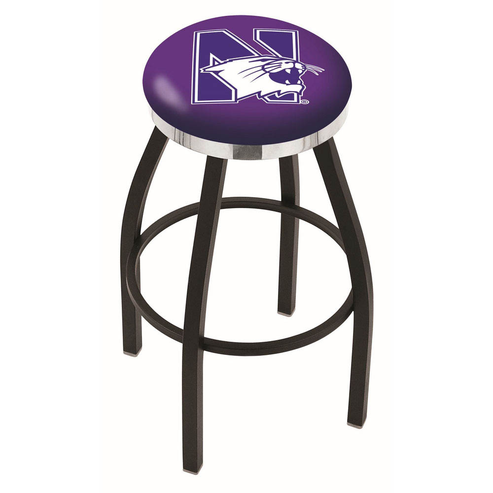 inch Black Northwestern Swivel Bar Stool w/ Chrome Accent Ring