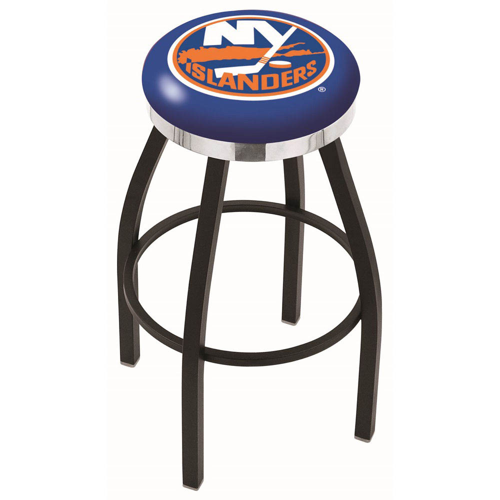 inch Black New York Islanders Swivel Bar Stool w/ Chrome Accent Ring
