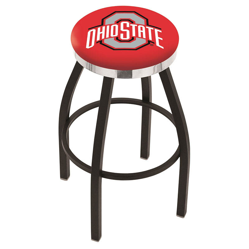 inch Black Ohio State Swivel Bar Stool w/ Chrome Accent Ring