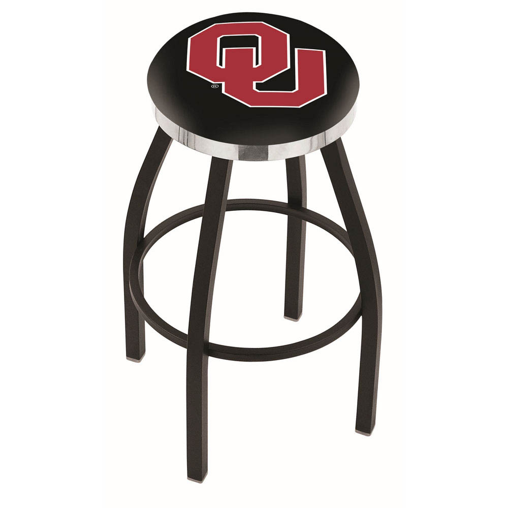 inch Black Oklahoma Swivel Bar Stool w/ Chrome Accent Ring