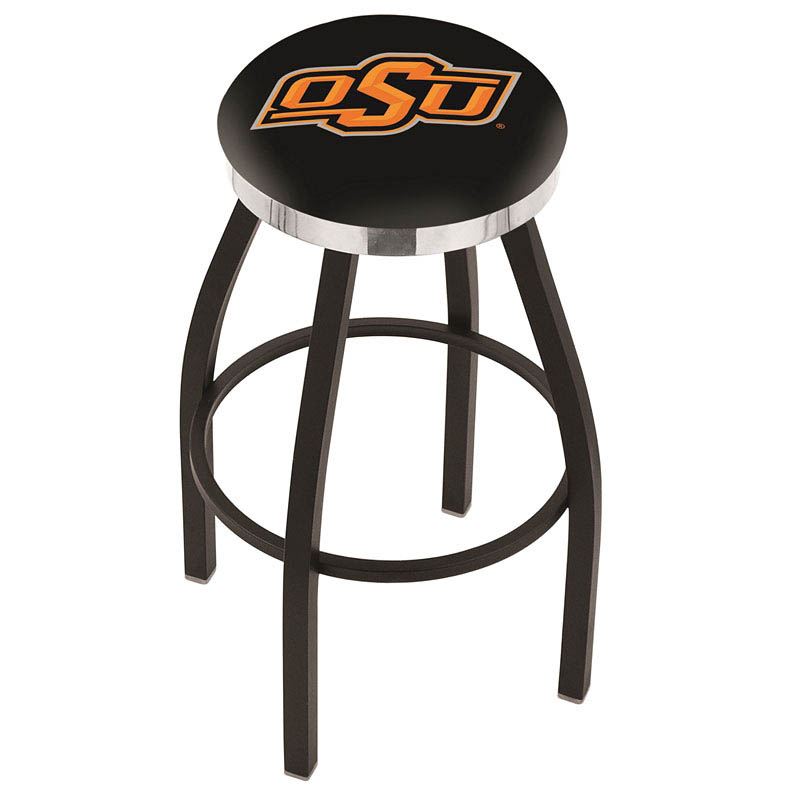 inch Black Oklahoma State Swivel Bar Stool w/ Chrome Accent Ring