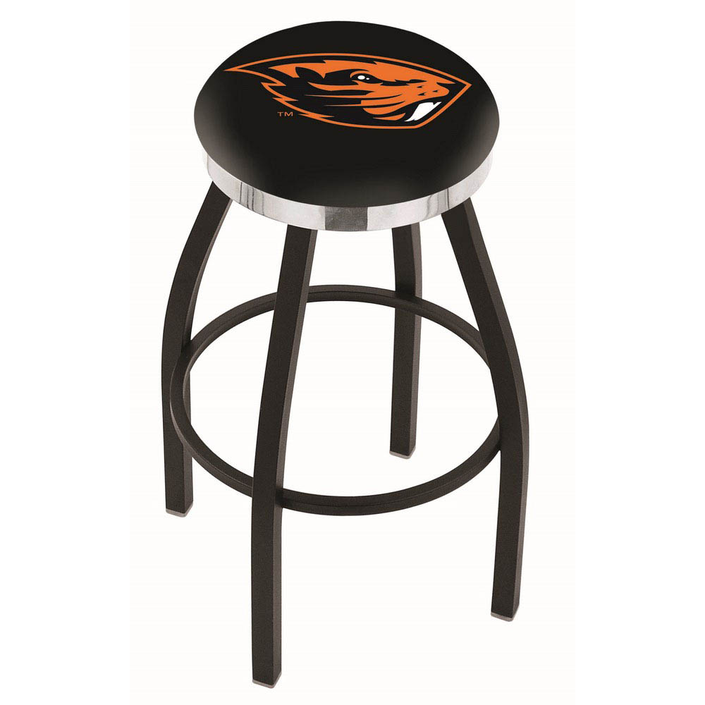inch Black Oregon State Swivel Bar Stool w/ Chrome Accent Ring