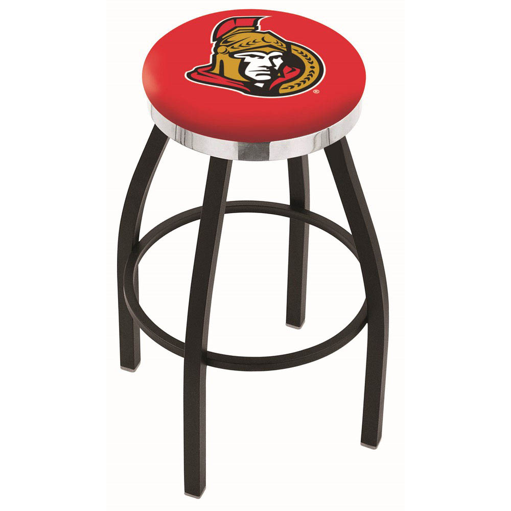 inch Black Ottawa Senators Swivel Bar Stool w/ Chrome Accent Ring