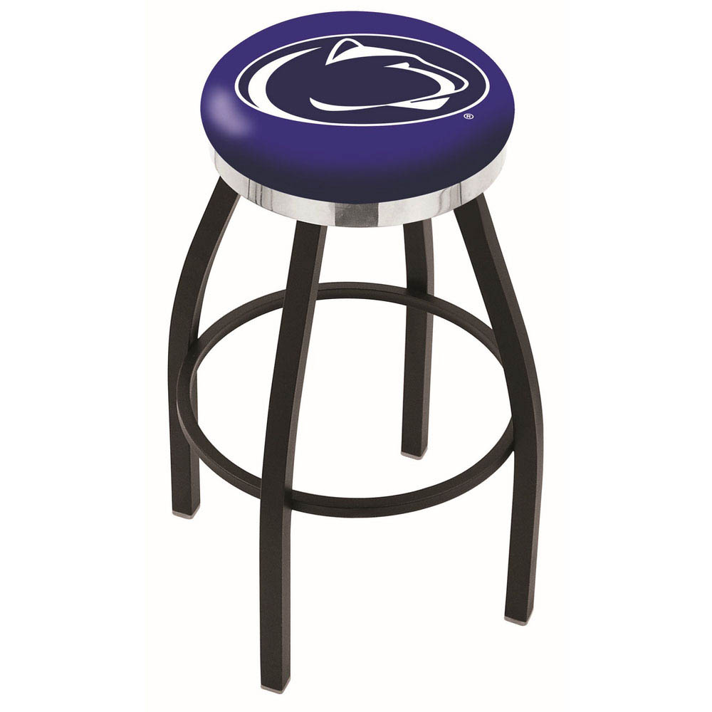 inch Black Penn State Swivel Bar Stool w/ Chrome Accent Ring