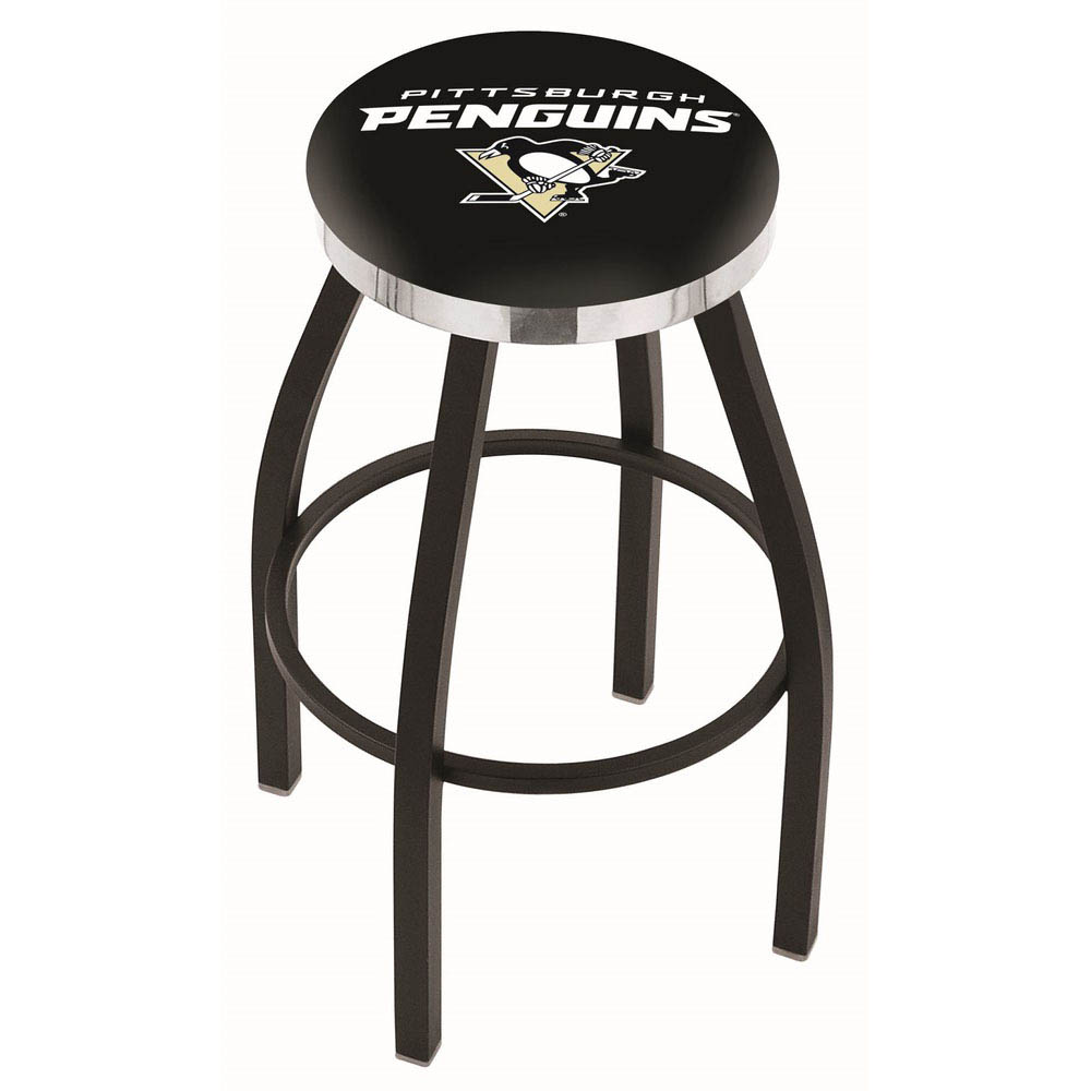 inch Black Pittsburgh Penguins Swivel Bar Stool w/ Chrome Accent Ring