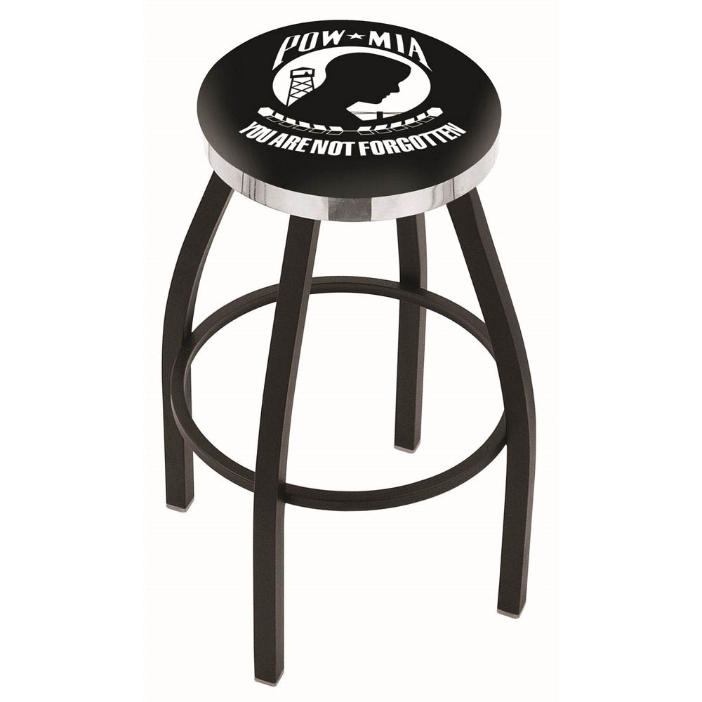 inch Black POW/MIA Swivel Bar Stool w/ Chrome Accent Ring