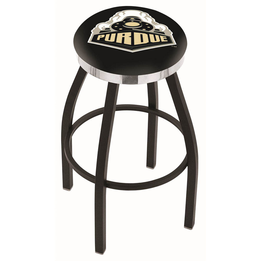 inch Black Purdue Swivel Bar Stool w/ Chrome Accent Ring