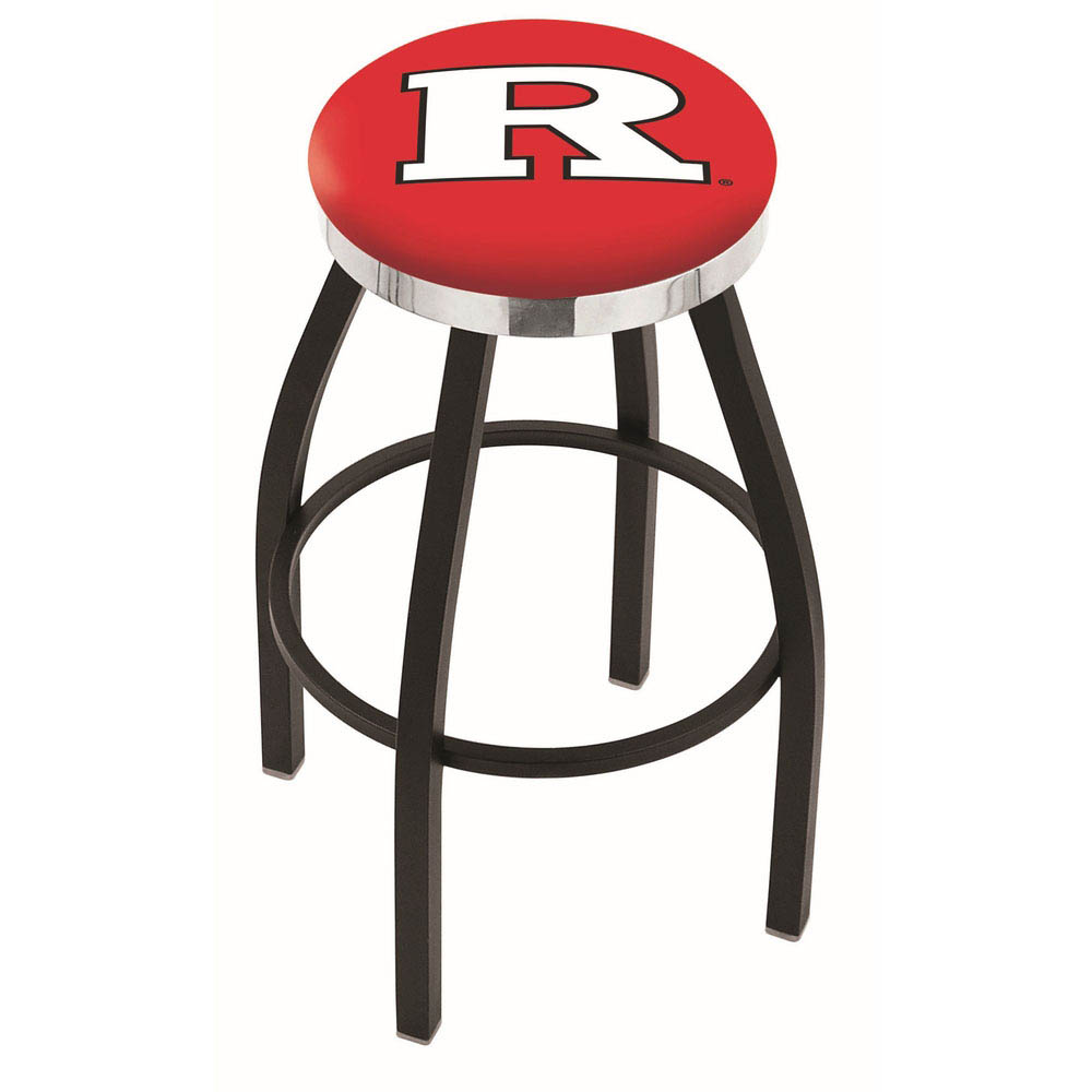 inch Black Rutgers Swivel Bar Stool w/ Chrome Accent Ring