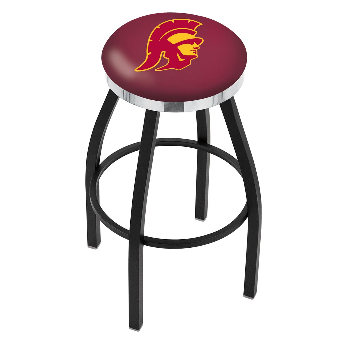 inch Black USC Trojans Swivel Bar Stool w/ Chrome Accent Ring