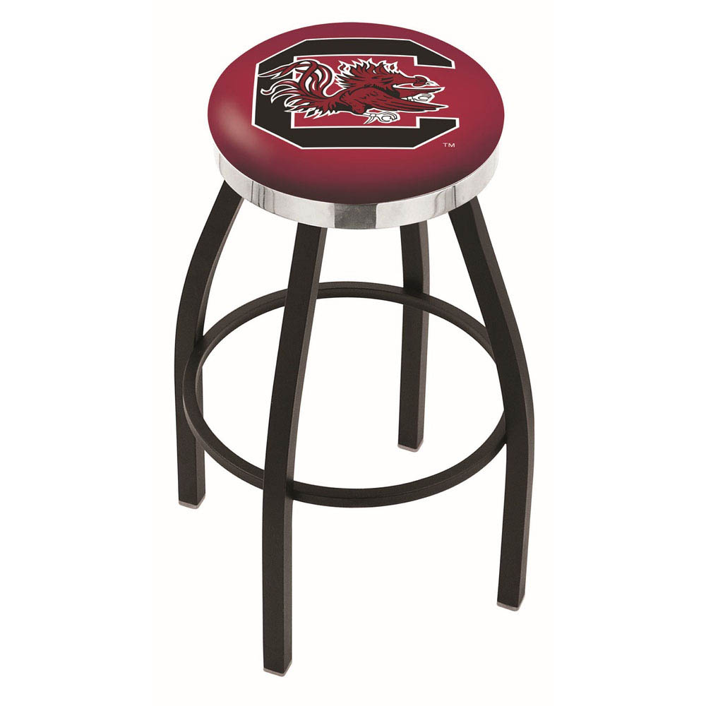 inch Black South Carolina Swivel Bar Stool w/ Chrome Accent Ring