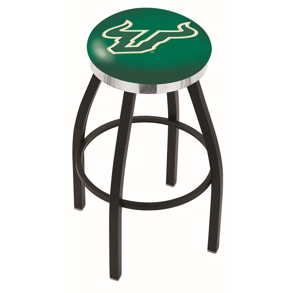 inch Black South Florida Swivel Bar Stool w/ Chrome Accent Ring