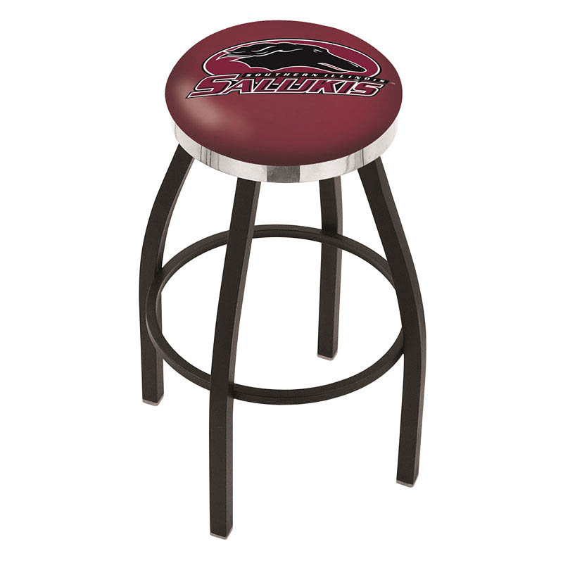 inch Black Southern Illinois Swivel Bar Stool w/ Chrome Accent Ring