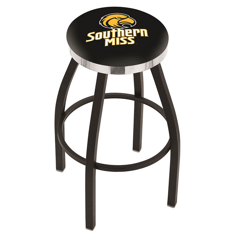 inch Black Southern Miss Swivel Bar Stool w/ Chrome Accent Ring