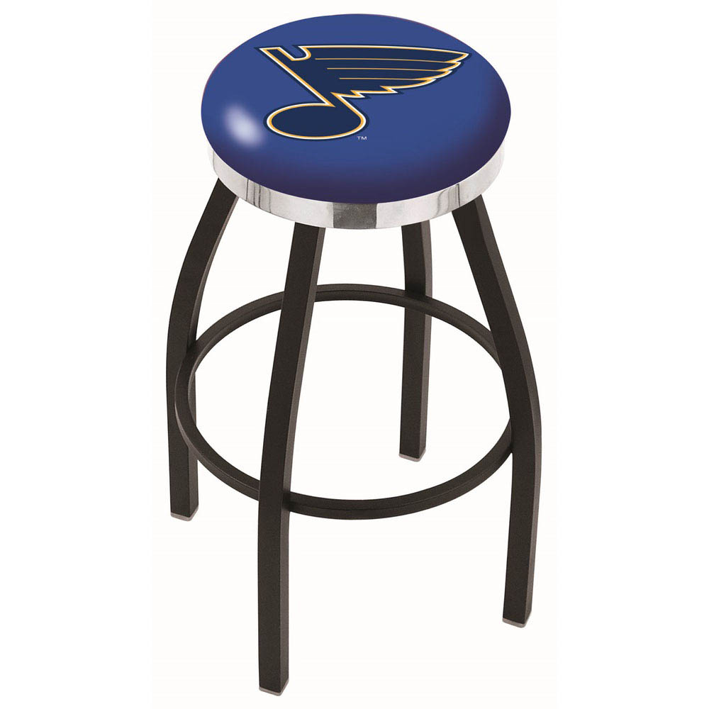 inch Black St Louis Blues Swivel Bar Stool w/ Chrome Accent Ring
