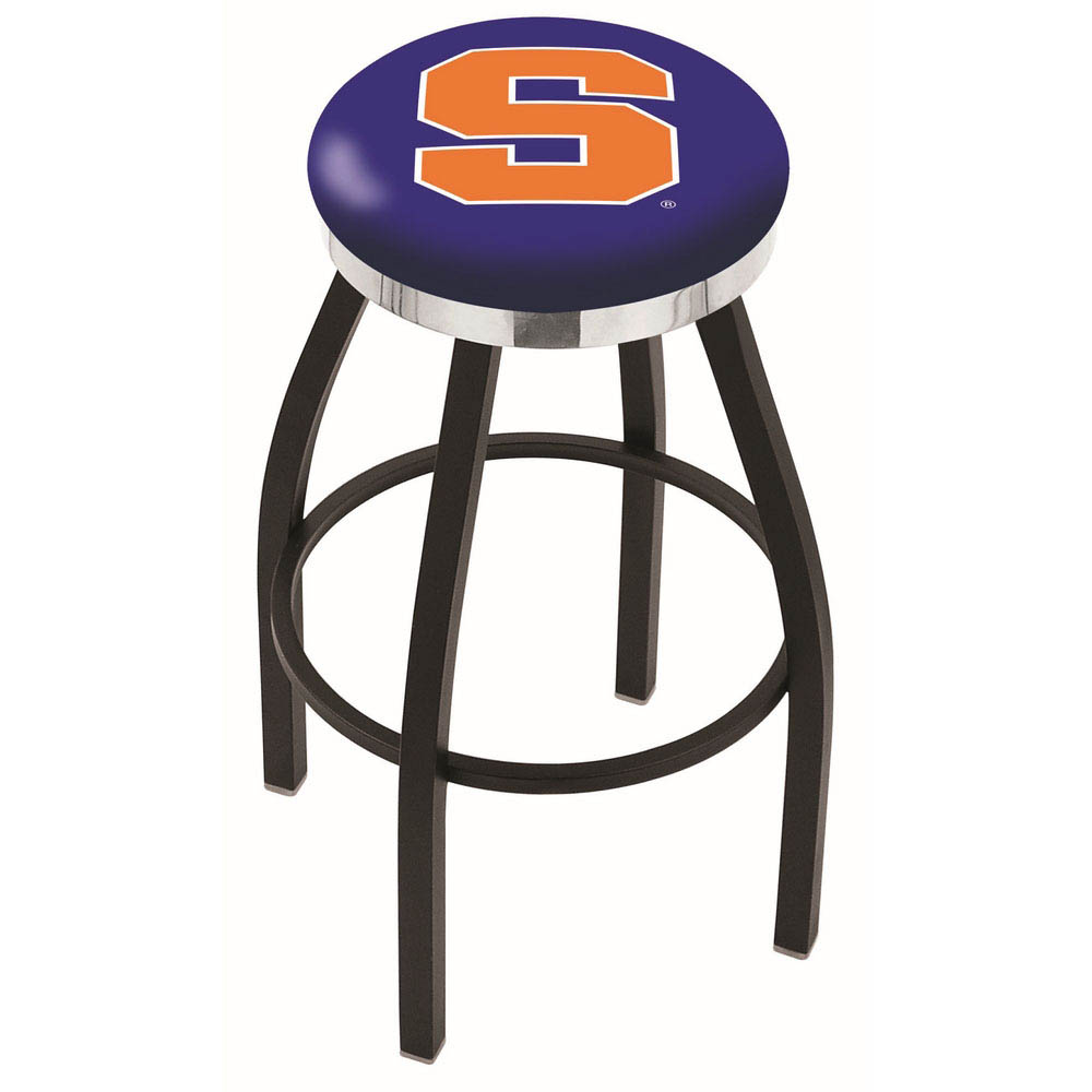 inch Black Syracuse Swivel Bar Stool w/ Chrome Accent Ring