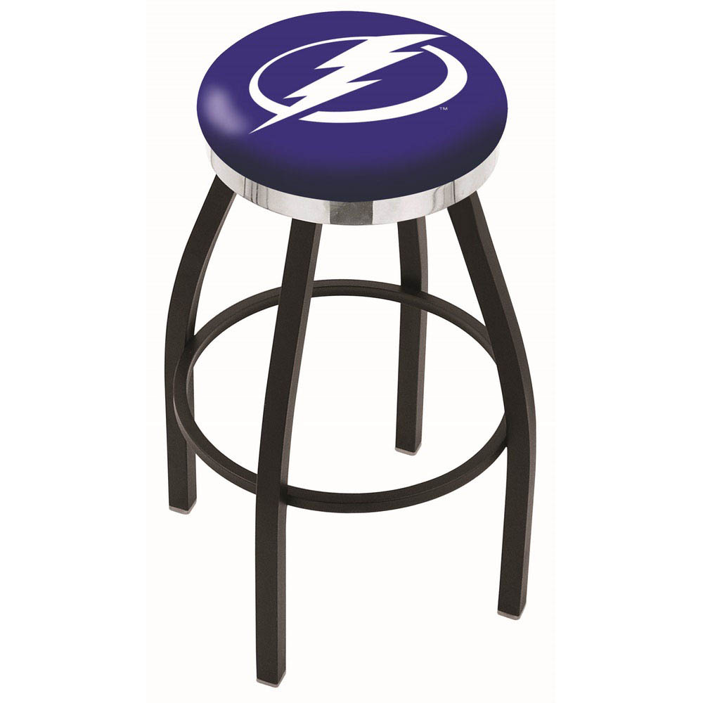 inch Black Tampa Bay Lightning Swivel Bar Stool w/ Chrome Accent Ring