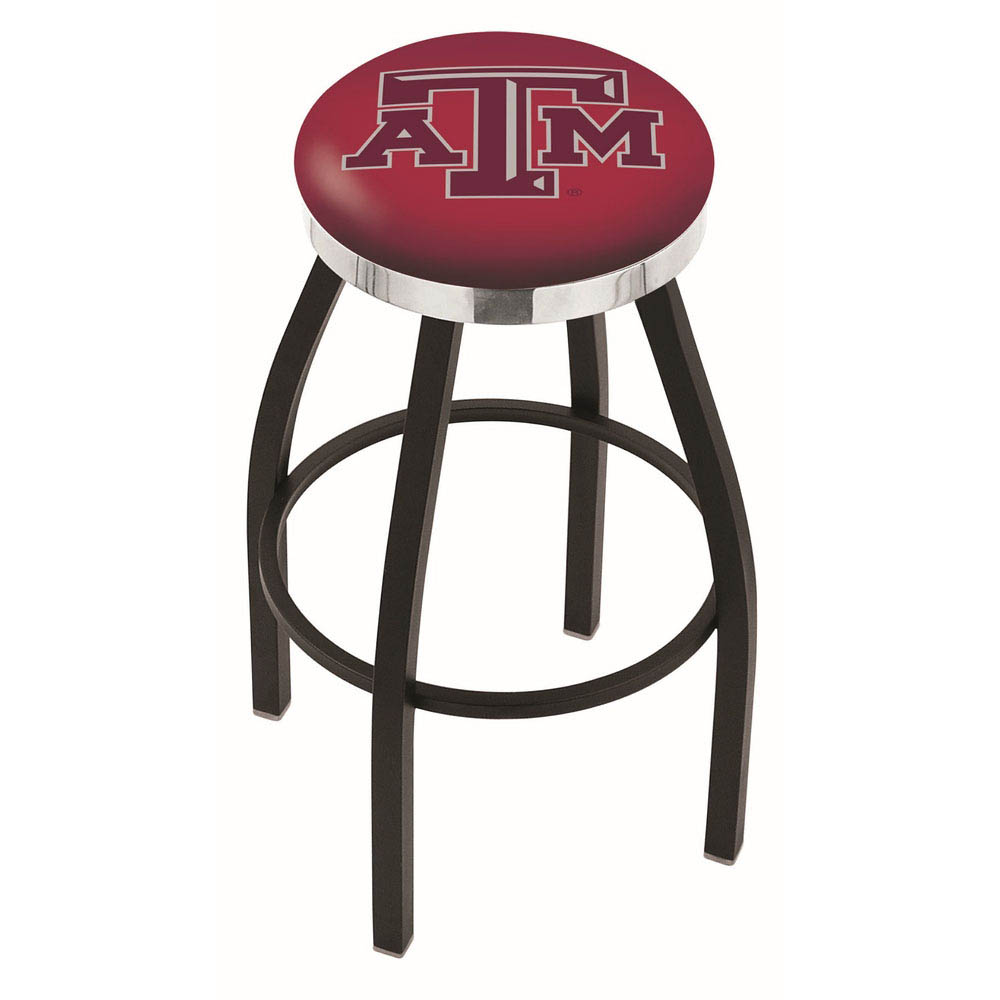 inch Black Texas A&M Swivel Bar Stool w/ Chrome Accent Ring