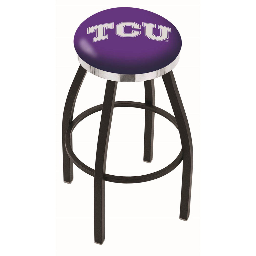 inch Black TCU Swivel Bar Stool w/ Chrome Accent Ring