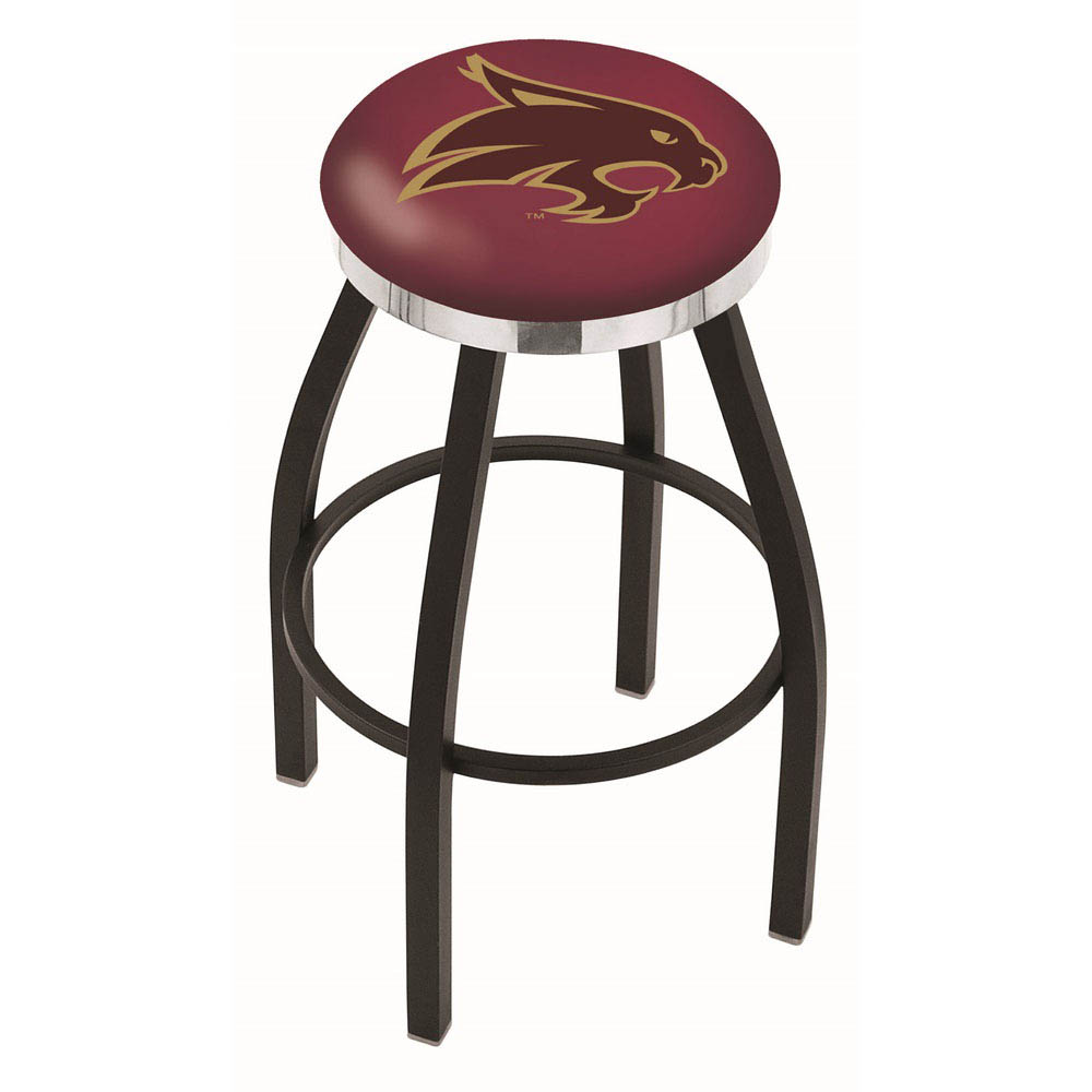 inch Black Texas State Swivel Bar Stool w/ Chrome Accent Ring