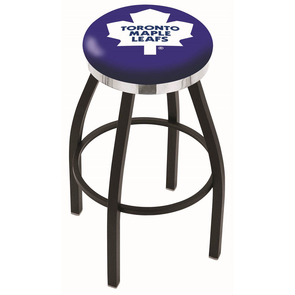 inch Black Toronto Maple Leafs Swivel Bar Stool w/ Chrome Accent Ring