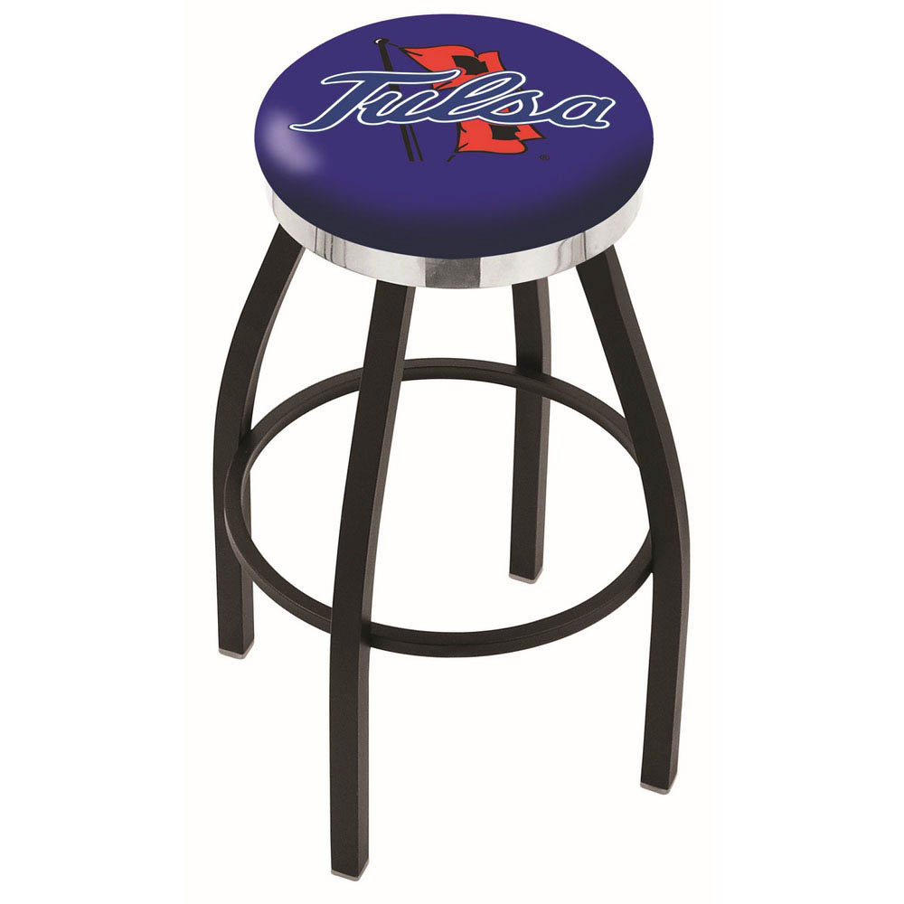 inch Black Tulsa Swivel Bar Stool w/ Chrome Accent Ring