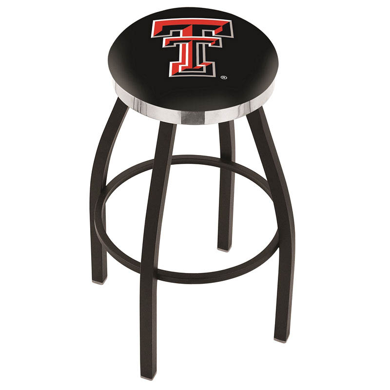 inch Black Texas Tech Swivel Bar Stool w/ Chrome Accent Ring