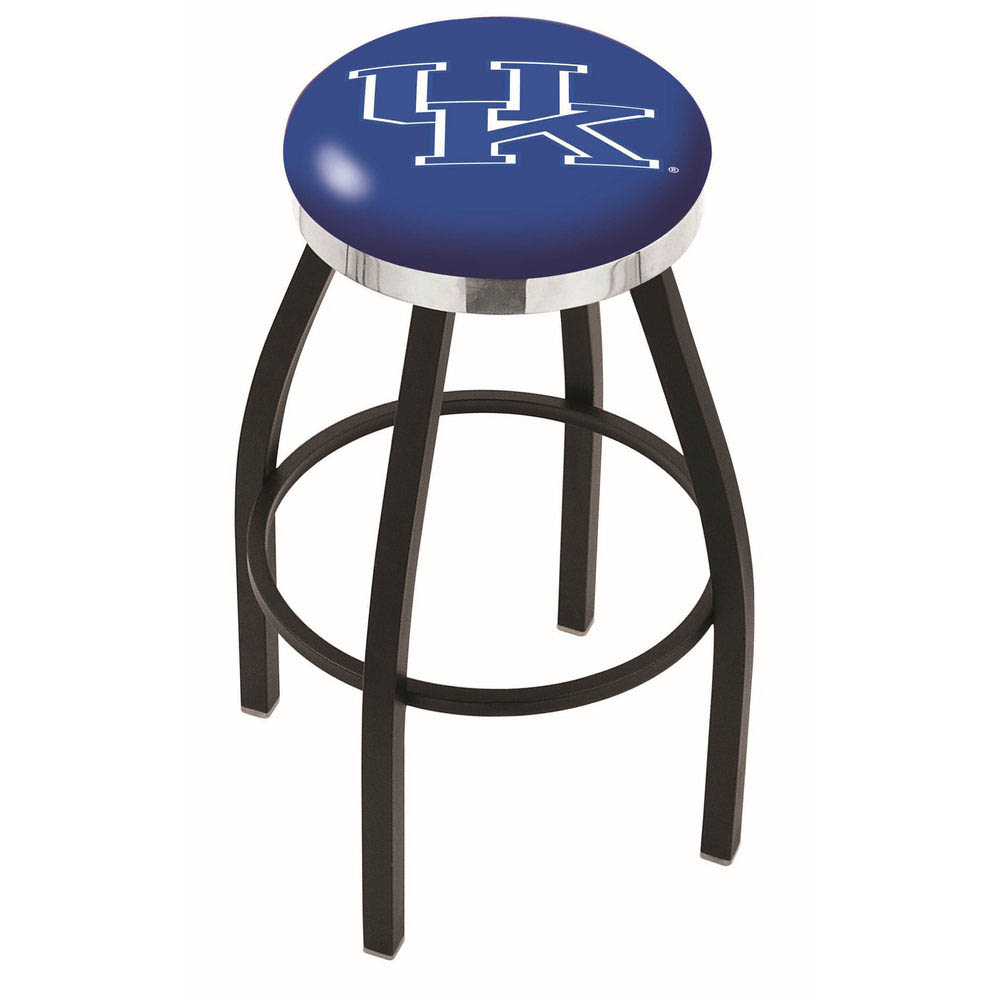 inch Black Kentucky UK Swivel Bar Stool w/ Chrome Accent Ring