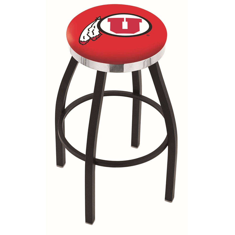 inch Black Utah Swivel Bar Stool w/ Chrome Accent Ring