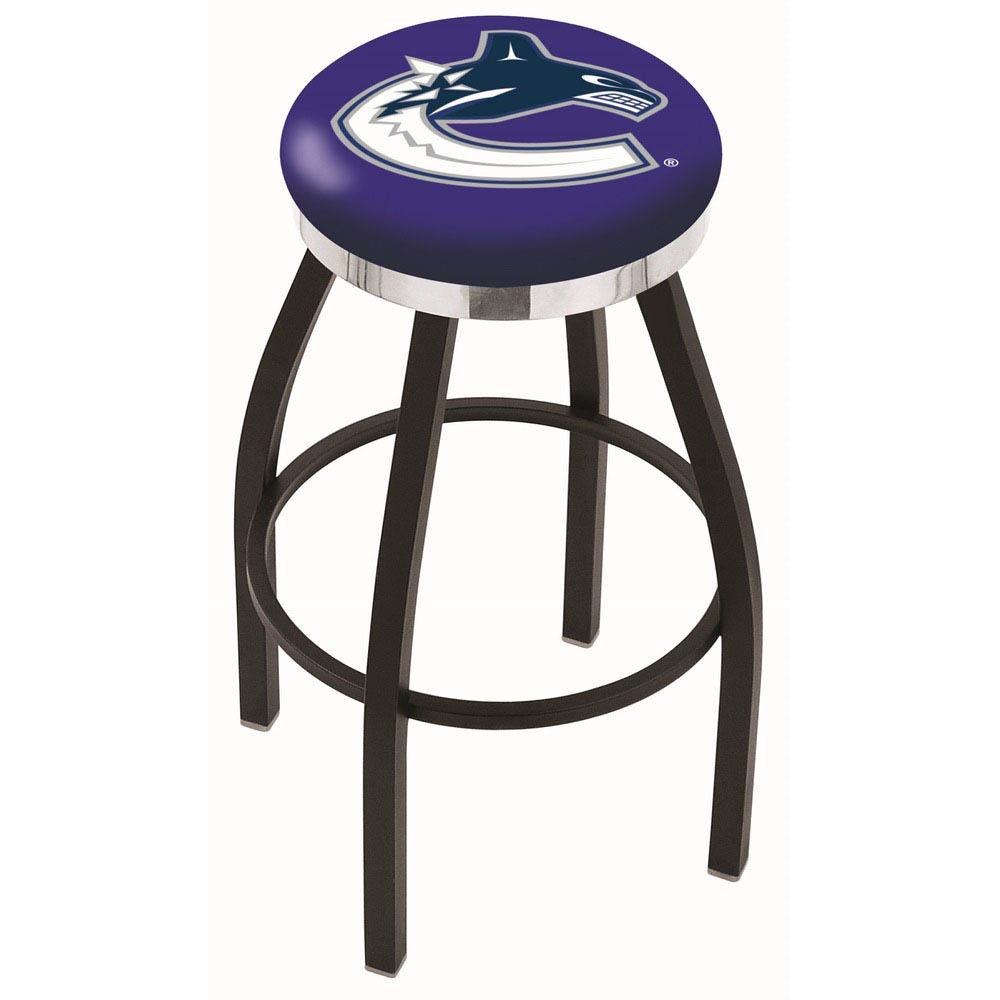 inch Black Vancouver Canucks Swivel Bar Stool w/ Chrome Accent Ring
