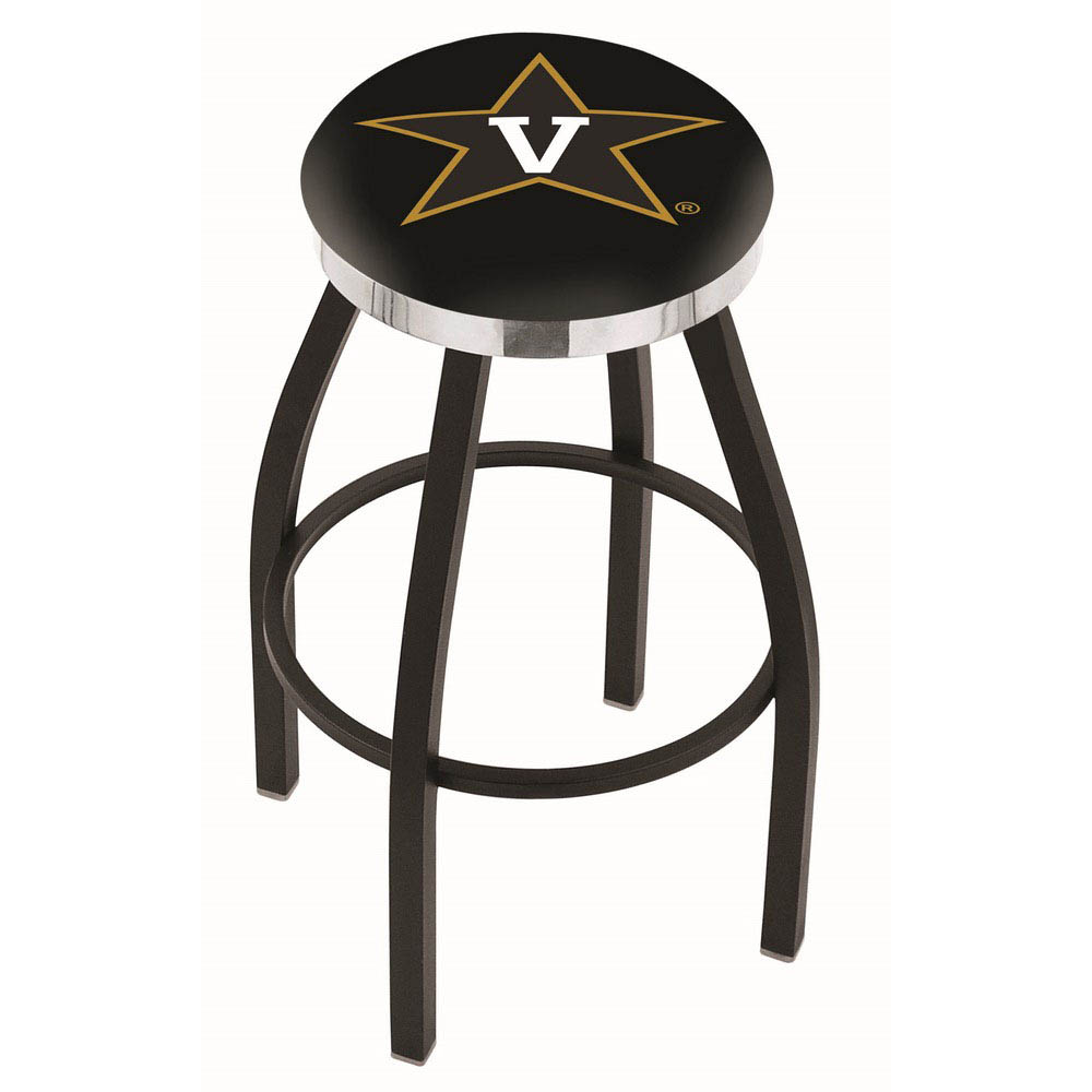 inch Black Vanderbilt Swivel Bar Stool w/ Chrome Accent Ring