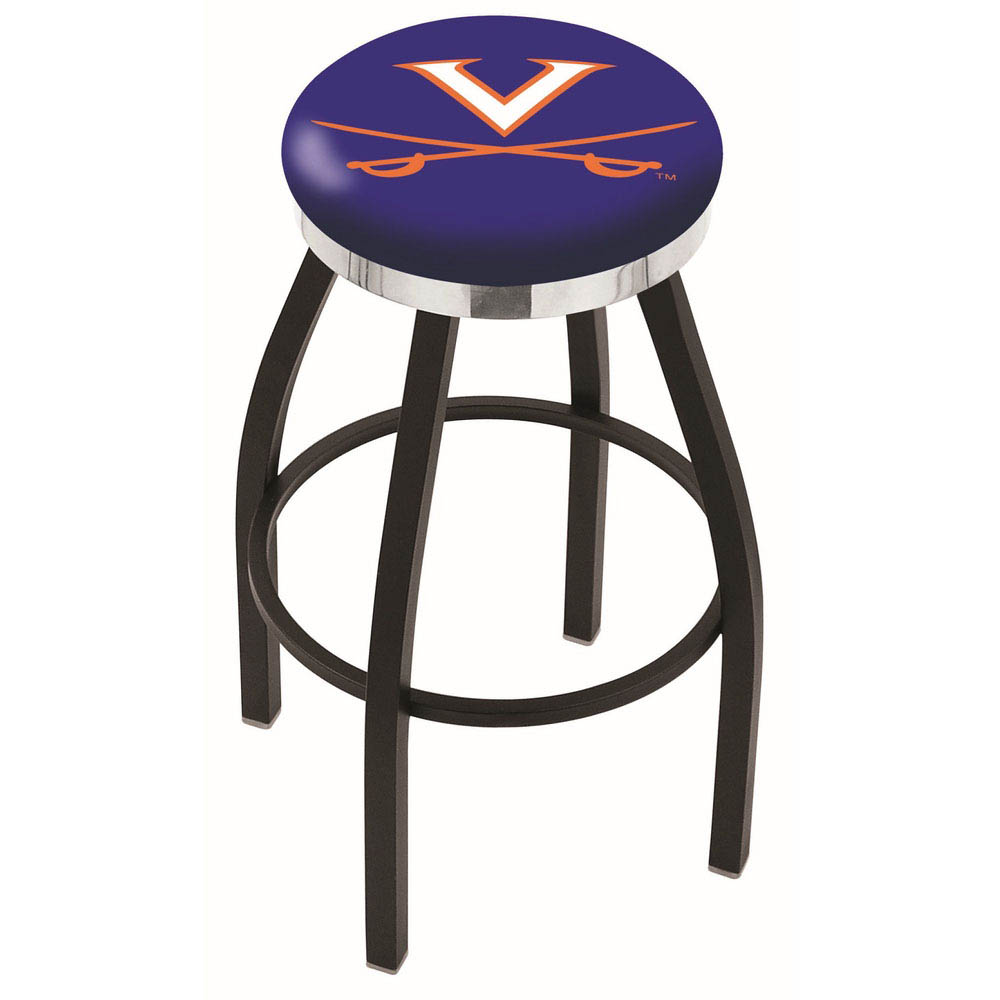 inch Black Virginia Swivel Bar Stool w/ Chrome Accent Ring